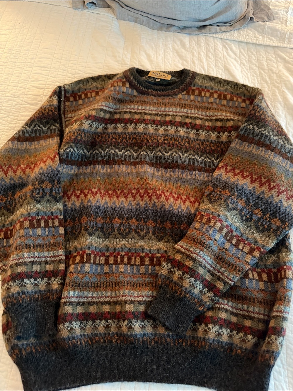 Wallis Multicolor Fair Isle Alpaca Crewneck Sweater - Blue/Brown Multicolor
